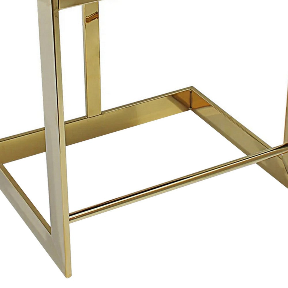 Gei Counter Stool Chair, Low Back, Gray Velvet, Cantilever Gold Metal Frame