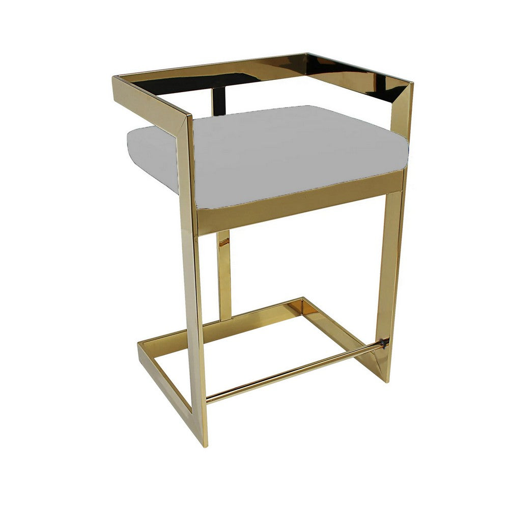 Gei Counter Stool Chair, Low Back, Gray Velvet, Cantilever Gold Metal Frame