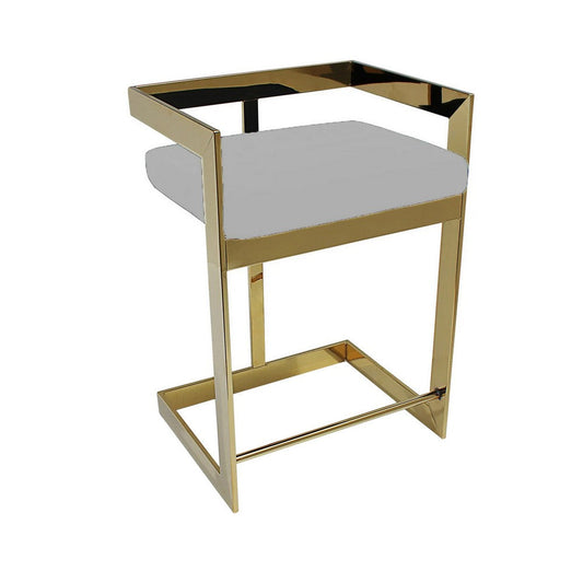 Gei Counter Stool Chair, Low Back, Gray Velvet, Cantilever Gold Metal Frame