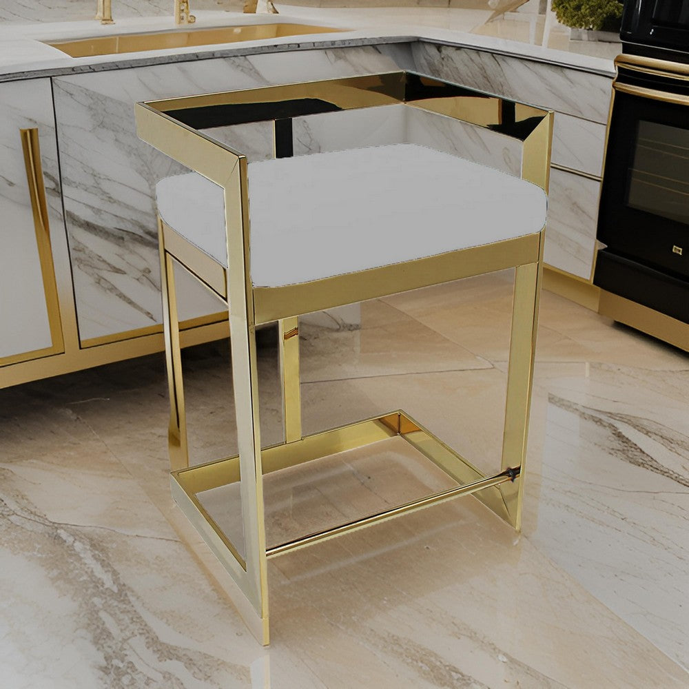 Gei Counter Stool Chair, Low Back, Gray Velvet, Cantilever Gold Metal Frame