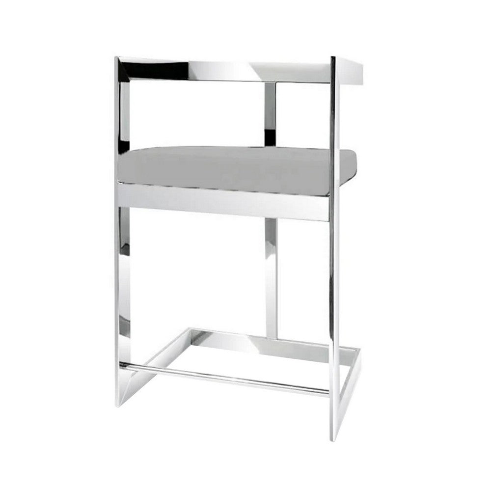 Gei 26 Inch Counter Stool Chair, Low Back, Gray Velvet, Cantilever Chrome