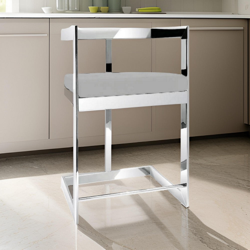 Gei 26 Inch Counter Stool Chair, Low Back, Gray Velvet, Cantilever Chrome
