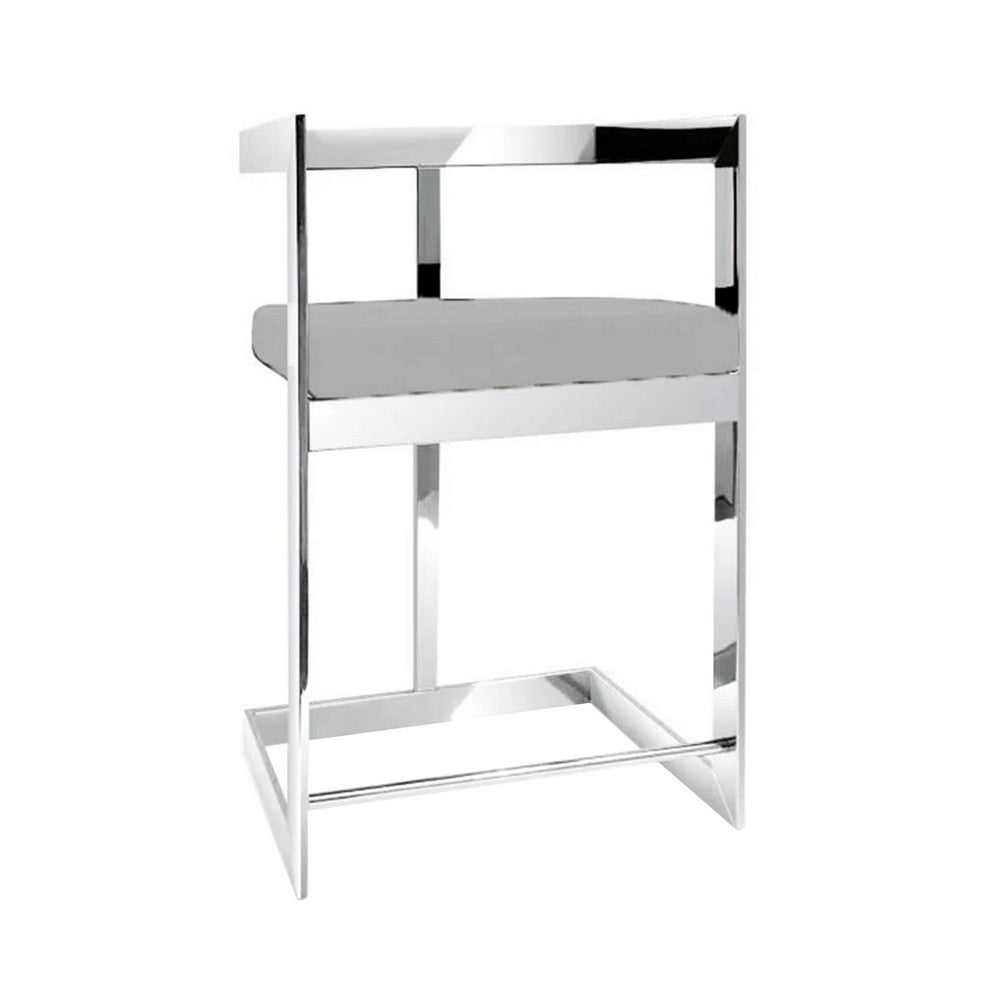 Gei 26 Inch Counter Stool Chair, Low Back, Gray Velvet, Cantilever Chrome