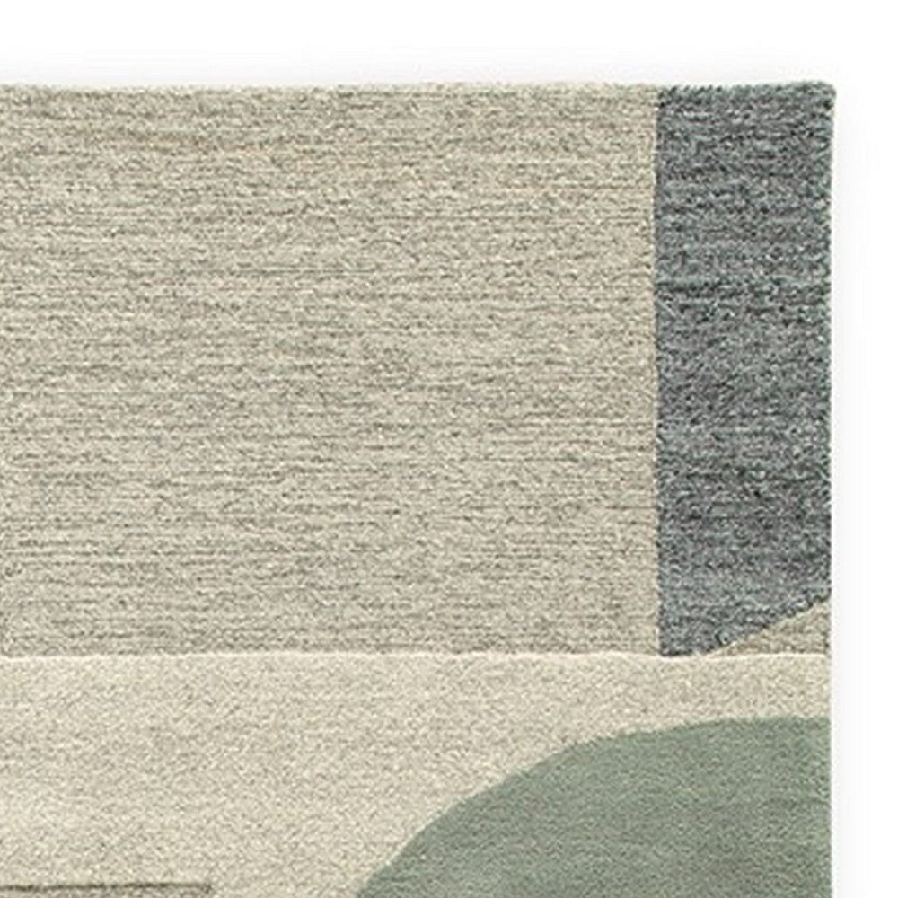 Laen 8 x 10 Large Area Rug, Hand Tufted Geometric Shapes, Gray Wool