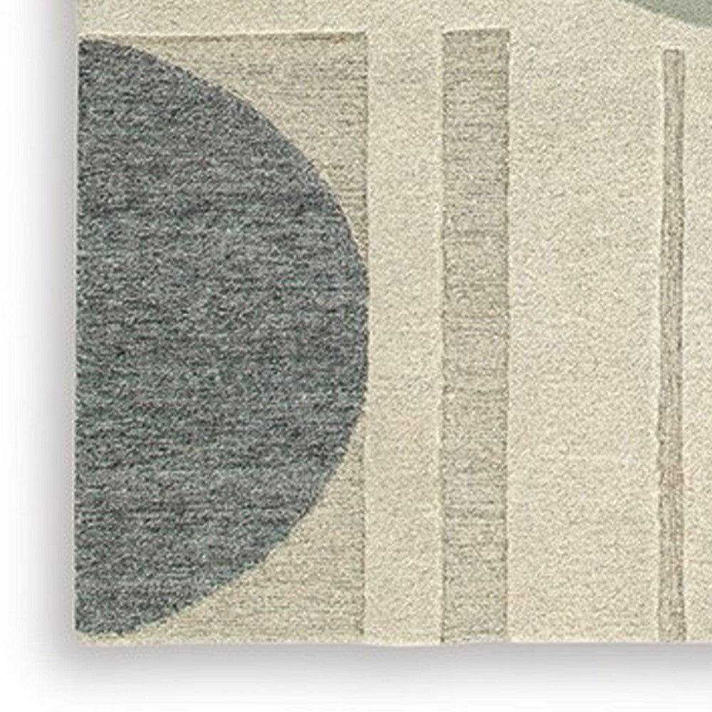 Laen 8 x 10 Large Area Rug, Hand Tufted Geometric Shapes, Gray Wool