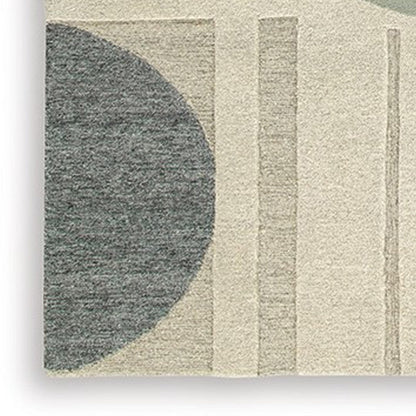 Laen 8 x 10 Large Area Rug, Hand Tufted Geometric Shapes, Gray Wool