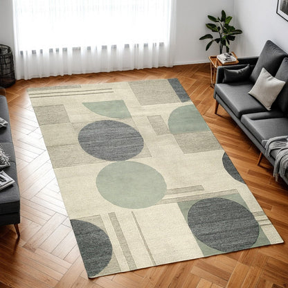 Laen 8 x 10 Large Area Rug, Hand Tufted Geometric Shapes, Gray Wool