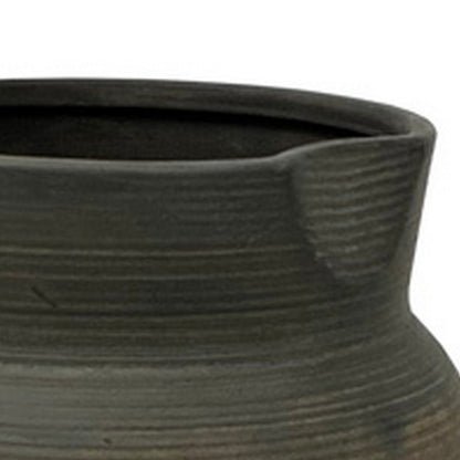 Leyn 15 Inch Antique Flower Vase, Urn Shaped Home Decor Piece, Gray Ceramic