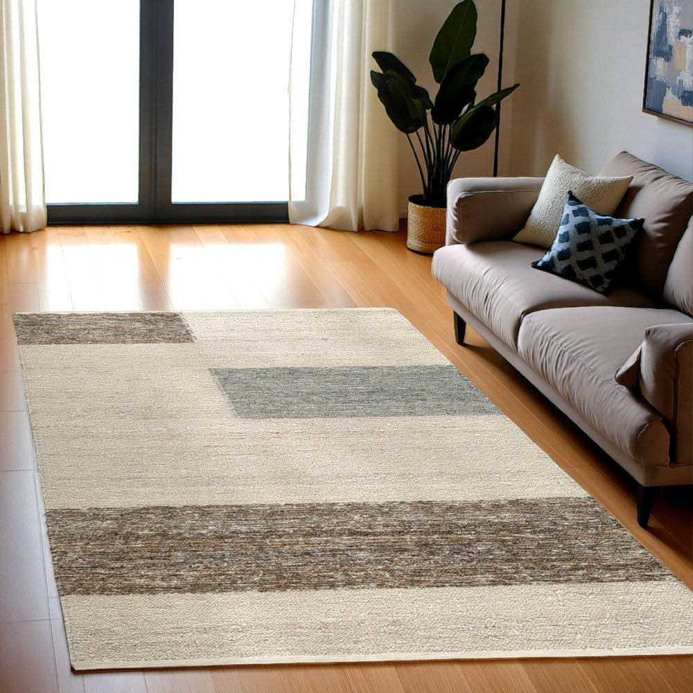 Rusy 5 x 7 Medium Area Rug, Handwoven Classic Stripes, Gray Polyester