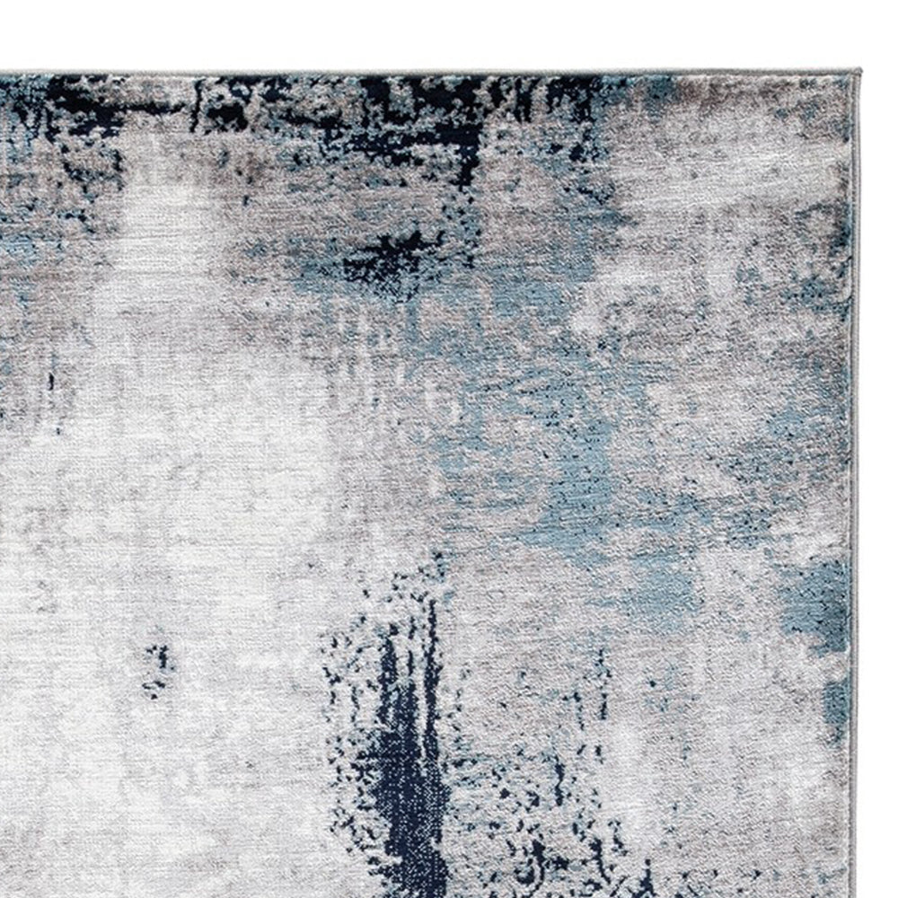 Nel 8 x 10 Large Area Rug, Machine Woven Abstract Design, Blue White
