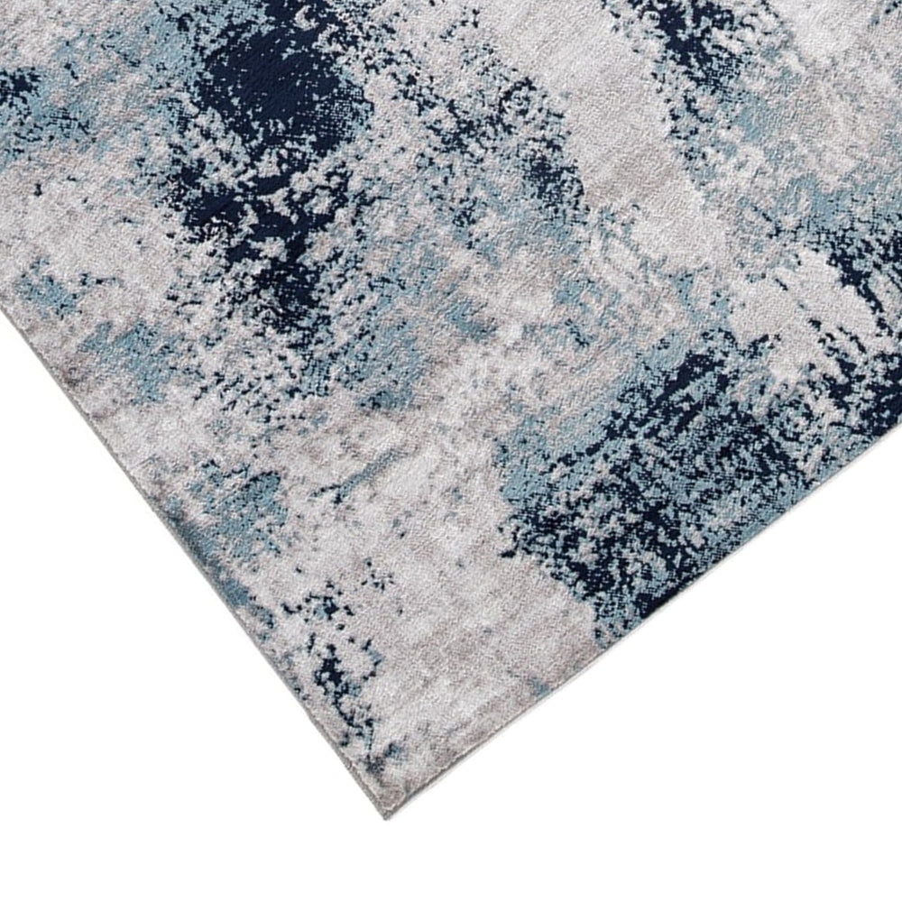 Nel 8 x 10 Large Area Rug, Machine Woven Abstract Design, Blue White