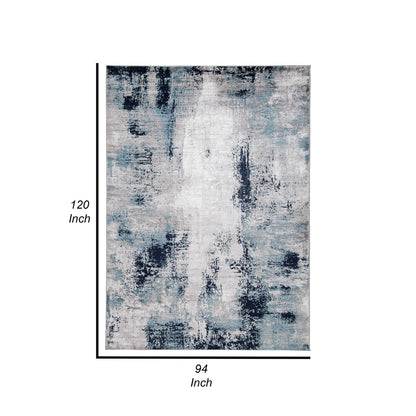 Nel 8 x 10 Large Area Rug, Machine Woven Abstract Design, Blue White