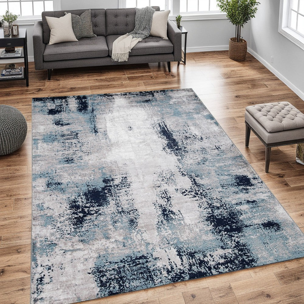 Nel 8 x 10 Large Area Rug, Machine Woven Abstract Design, Blue White