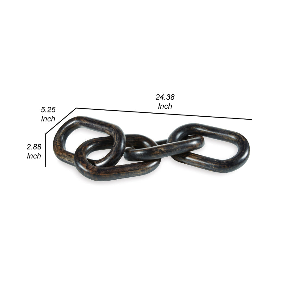 Delby Tabletop Sculpture Home Decor, Wood Link Chain, Distressed Black