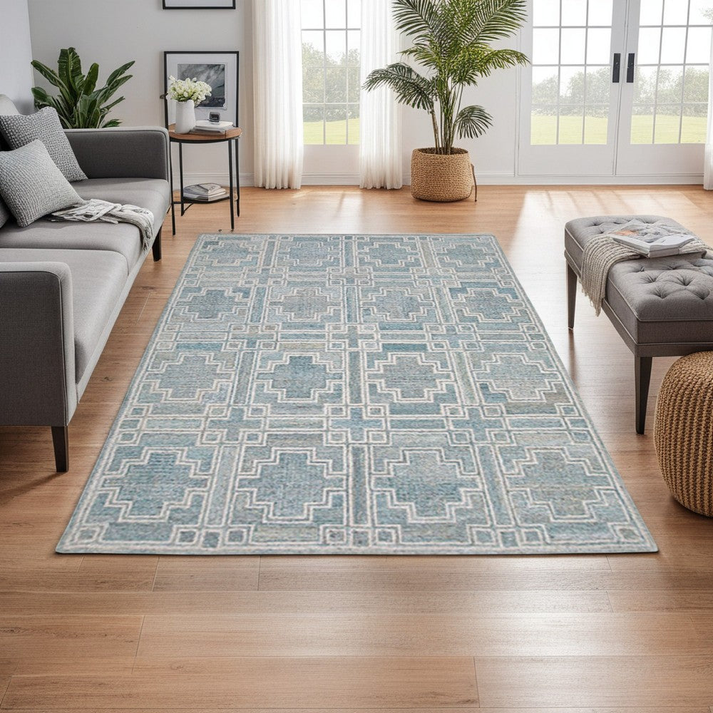 Lesy 5 x 7 Medium Area Rug, Hand Tufted Geometric Design, Gray
