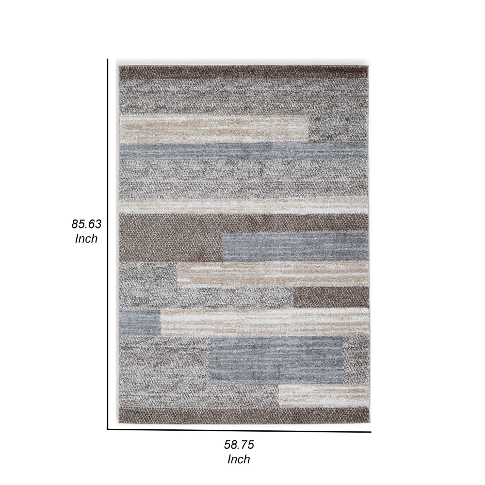 Beny 5 x 7 Medium Area Rug, Abstract Stripe Pattern, Gray, Brown