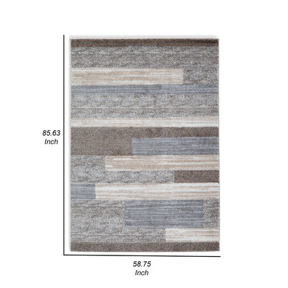 Beny 5 x 7 Medium Area Rug, Abstract Stripe Pattern, Gray, Brown