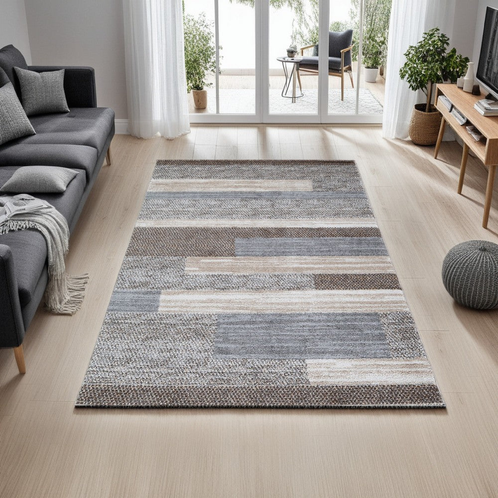 Beny 5 x 7 Medium Area Rug, Abstract Stripe Pattern, Gray, Brown