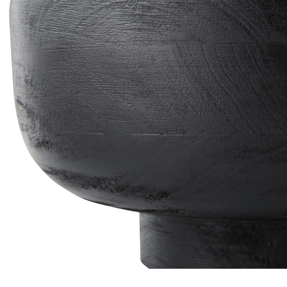 Nya 12 Inch Tabletop Decorative Bowl, Pedestal Round Base, Black Wood