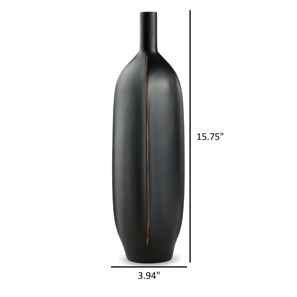 Troy 16 Inch Flower Vase, Home Decor Accessory Piece, Black Polyresin