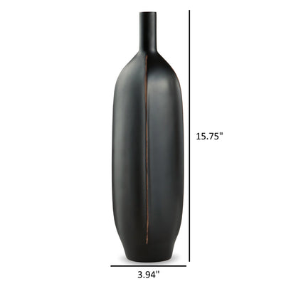 Troy 16 Inch Flower Vase, Home Decor Accessory Piece, Black Polyresin