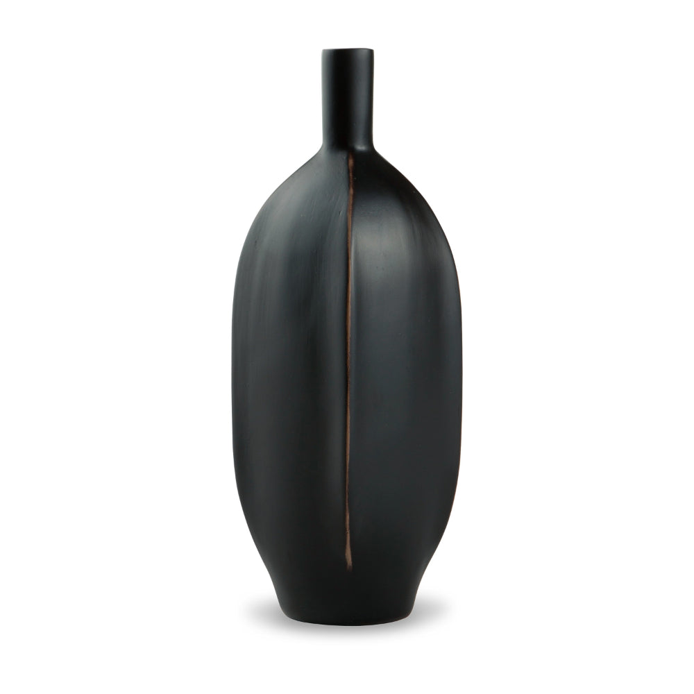 Troy 9 Inch Flower Vase, Home Decor Accessory Piece, Black Polyresin