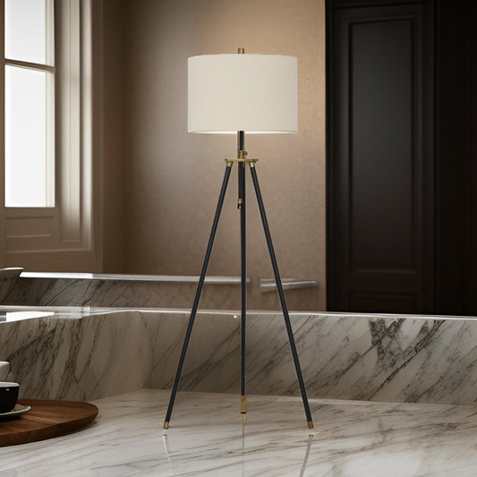 Egan 71 Inch Floor Lamp, White Drum Shade and Classic Tripod Metal Base