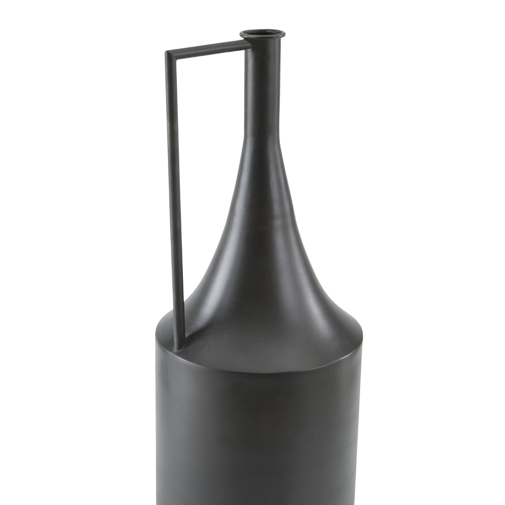 Toly 20 Inch Flower Vase, Industrial Angular Handle, Distressed Brown