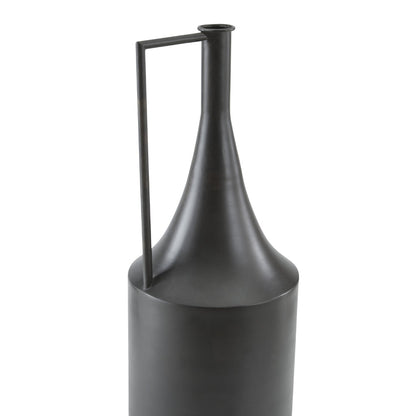 Toly 20 Inch Flower Vase, Industrial Angular Handle, Distressed Brown