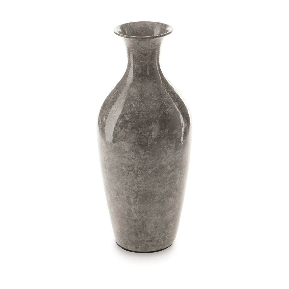Rock 12 Inch Flower Vase, Decorative Thin Neck, High Gloss Gray Finish