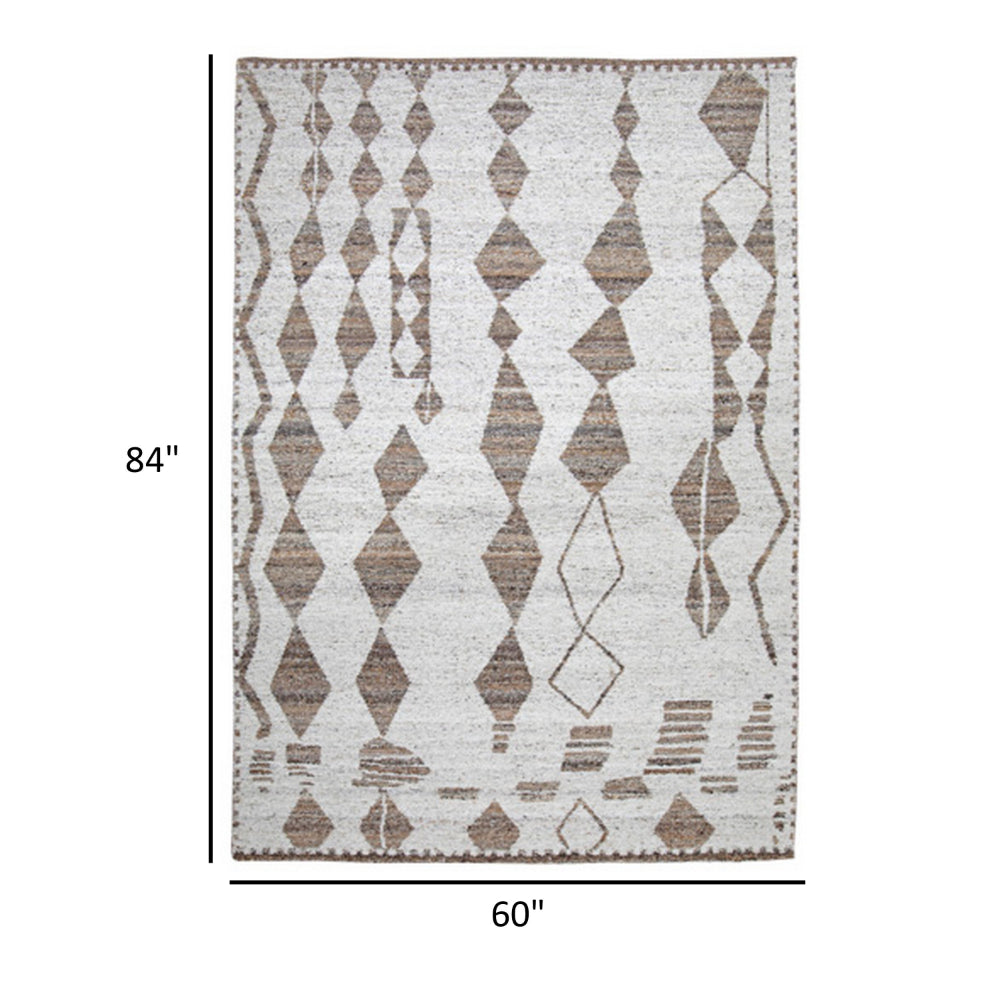 Betty 5 x 7 Area Rug, Geometric Pattern, Beige Brown Polyester, Cotton