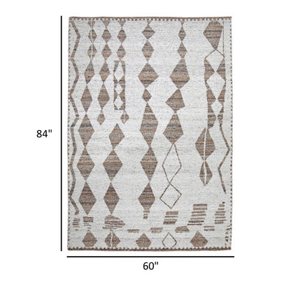 Betty 5 x 7 Area Rug, Geometric Pattern, Beige Brown Polyester, Cotton