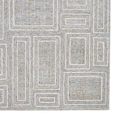 Bora 8 x 10 Area Rug, Geometric Pattern, Polyester Gray White Wool