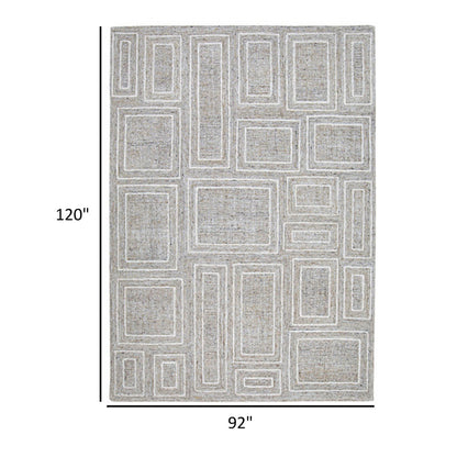 Bora 8 x 10 Area Rug, Geometric Pattern, Polyester Gray White Wool
