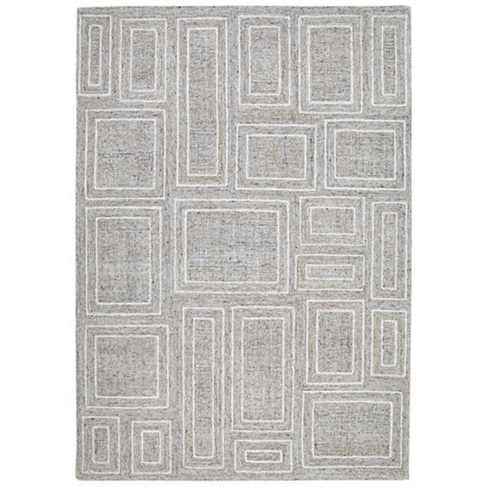 Bora 5 x 7 Area Rug, Geometric Pattern, Polyester Gray White Wool