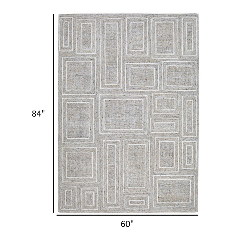 Bora 5 x 7 Area Rug, Geometric Pattern, Polyester Gray White Wool