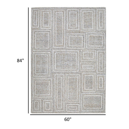 Bora 5 x 7 Area Rug, Geometric Pattern, Polyester Gray White Wool