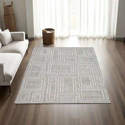 Bora 5 x 7 Area Rug, Geometric Pattern, Polyester Gray White Wool