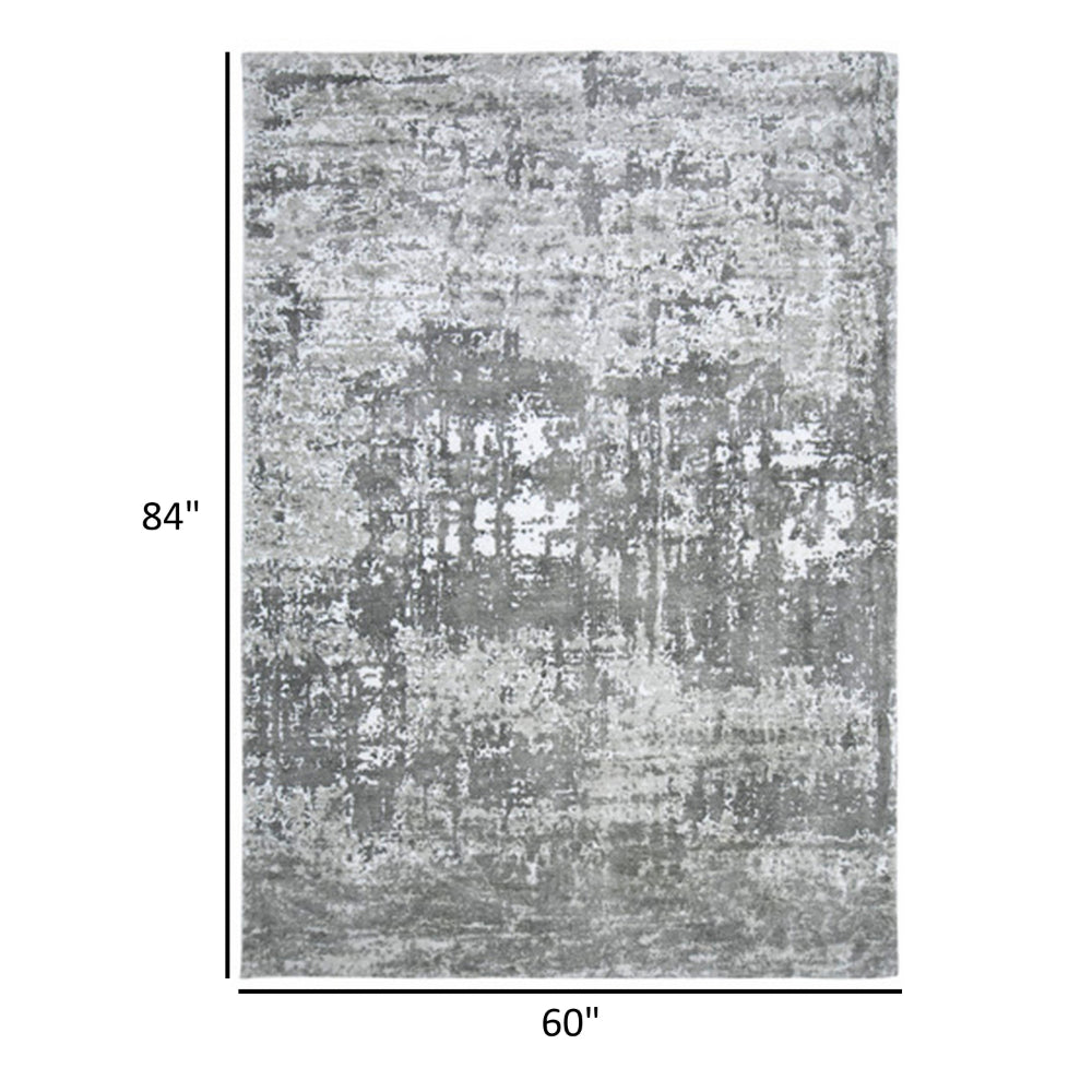 Monty 5 x 7 Area Rug, Abstract Pattern, Gray, Ivory Polyester