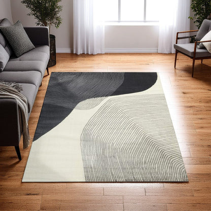 Veer 5 x 7 Area Rug, Linear Abstract Pattern, Polyester, Wool, Gray