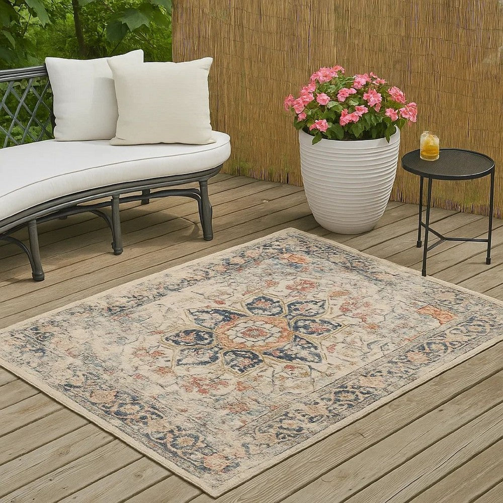 Jerry 5 x 7 Area Rug, Indoor Outdoor, Medallion, Polyester