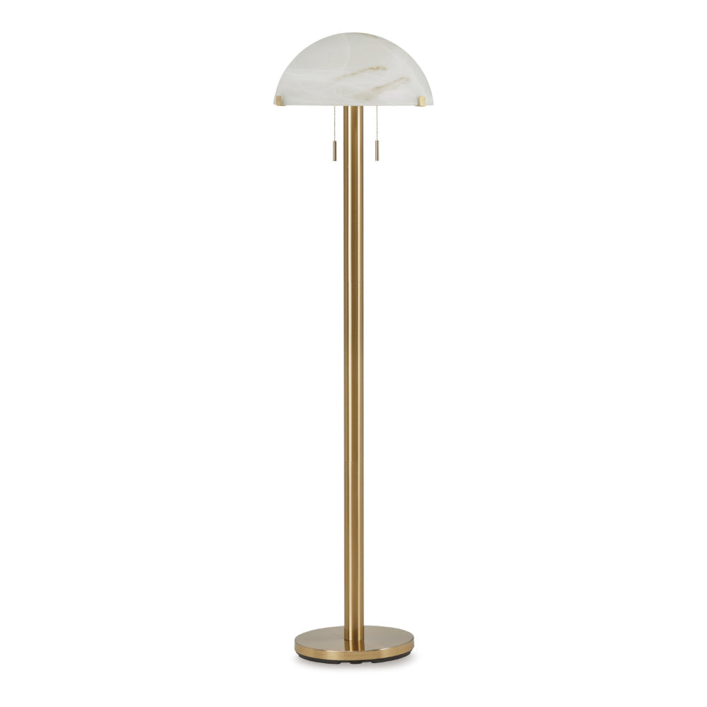Sein 62 Inch Floor Lamp, Double Pull Chain Switch, Glass Dome Shade, Brass