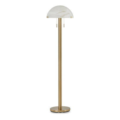 Sein 62 Inch Floor Lamp, Double Pull Chain Switch, Glass Dome Shade, Brass