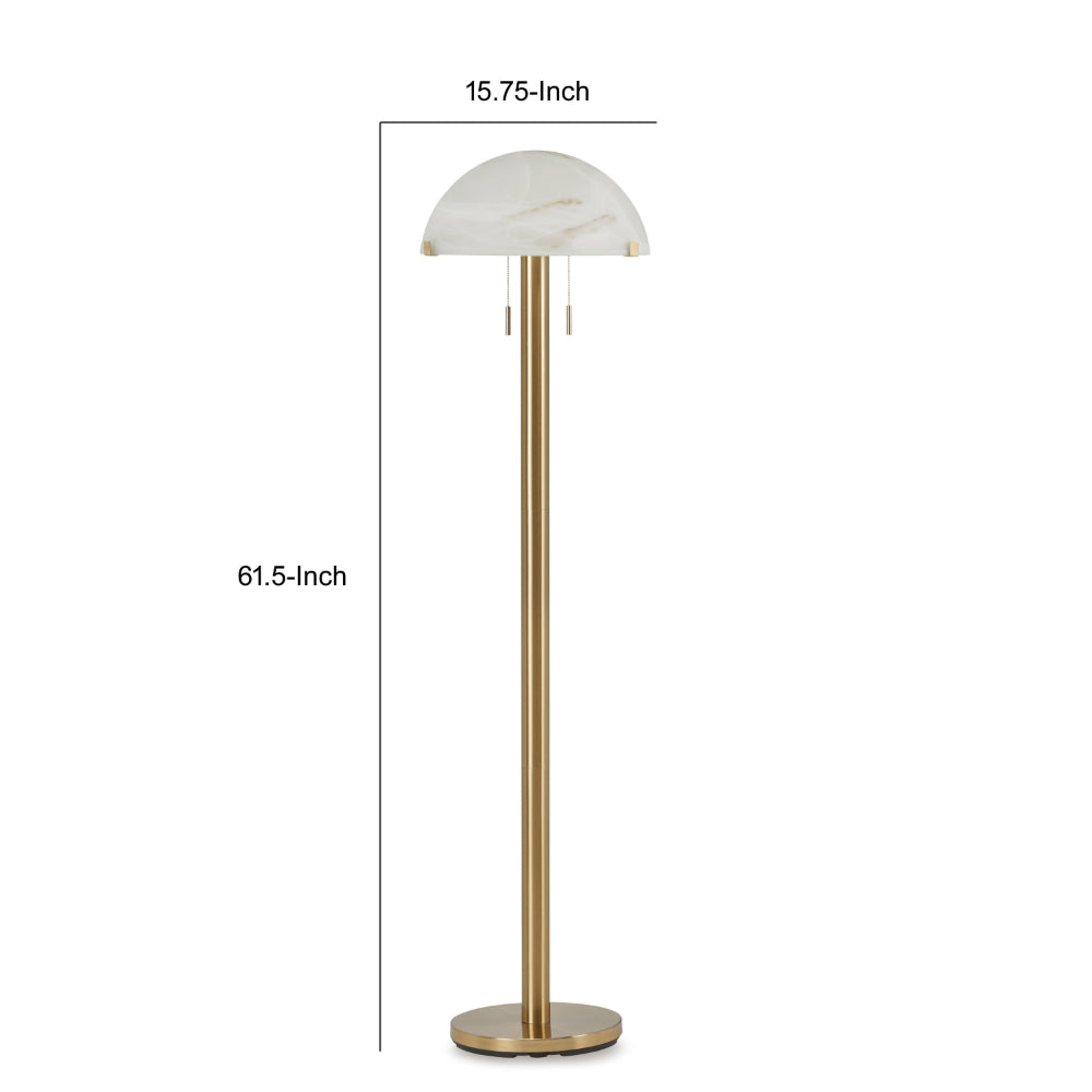 Sein 62 Inch Floor Lamp, Double Pull Chain Switch, Glass Dome Shade, Brass