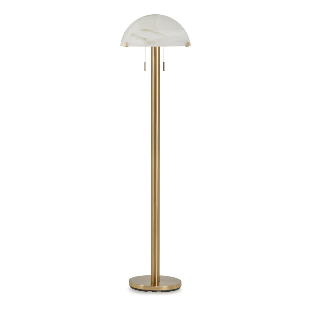 Sein 62 Inch Floor Lamp, Double Pull Chain Switch, Glass Dome Shade, Brass
