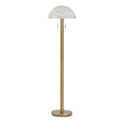 Sein 62 Inch Floor Lamp, Double Pull Chain Switch, Glass Dome Shade, Brass