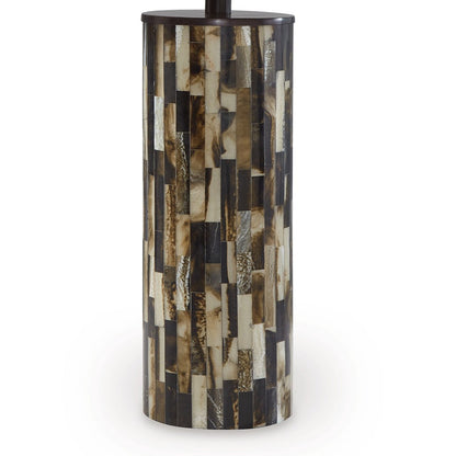 Foer 27 Inch Table Lamp, Cream Drum Fabric Shade, Black Brown Resin Base
