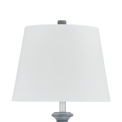 Rick 32 Inch Table Lamp, White Empire Fabric Shade, Turned Blue Terracotta