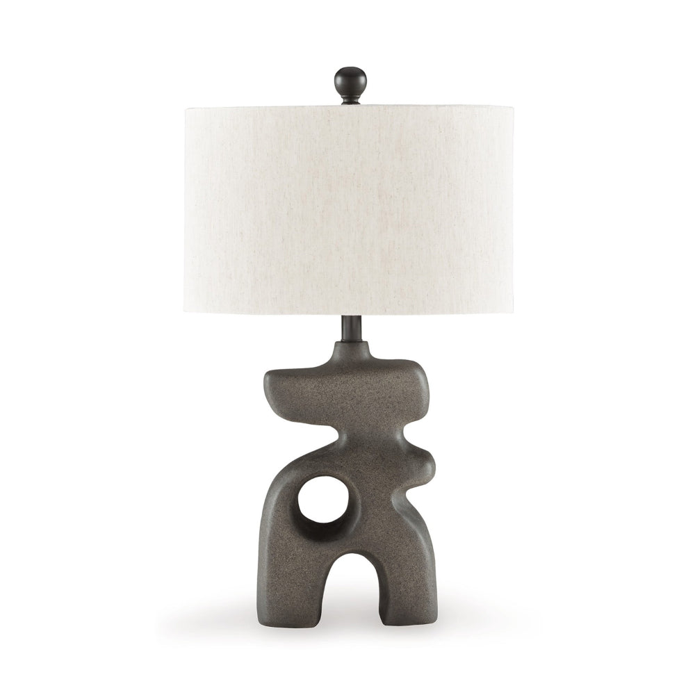 Nacy 27 Inch Table Lamp, White Oval Fabric Shade, Black Artisan Style Base