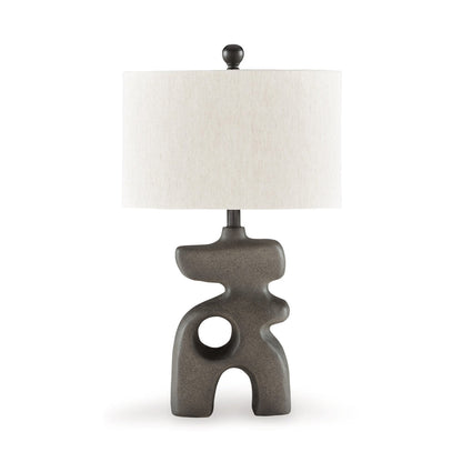 Nacy 27 Inch Table Lamp, White Oval Fabric Shade, Black Artisan Style Base